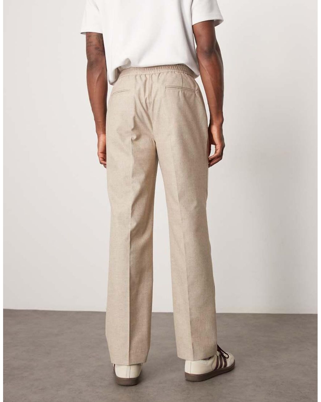 ASOS Natural Straight Leg Suit Trousers With Elasticated Waist for men