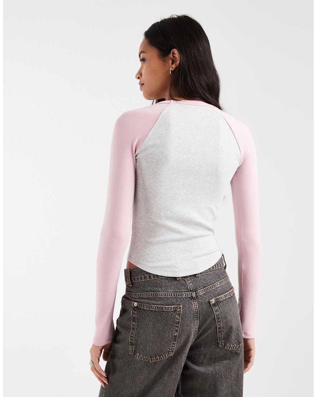 Hollister Gray Graphic Fitted Long Sleeve Raglan T-shirt
