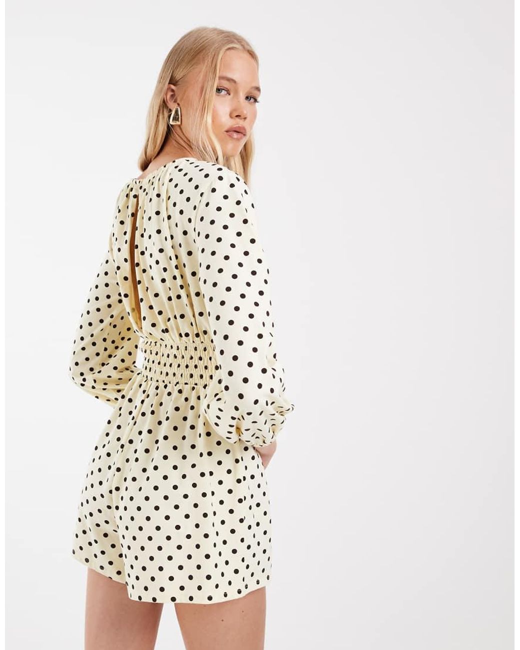 ASOS Natural Polka Dot Cinched Waist Playsuit