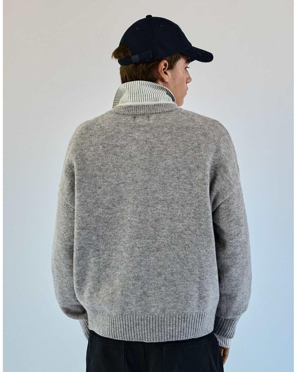 Bershka Gray Contrast Knit Henley Jumper for men
