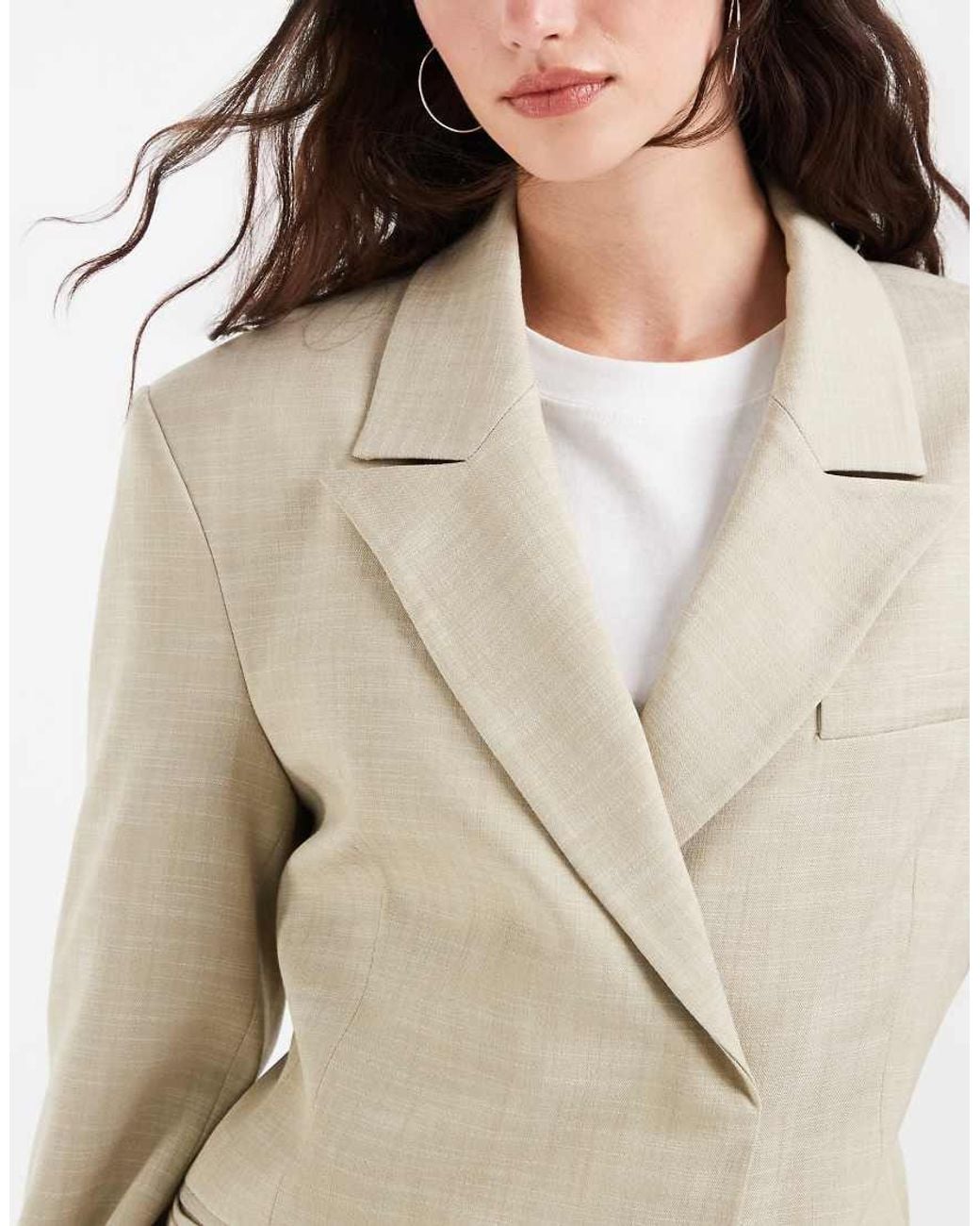 ASOS Natural Linen Look Double Breasted Blazer