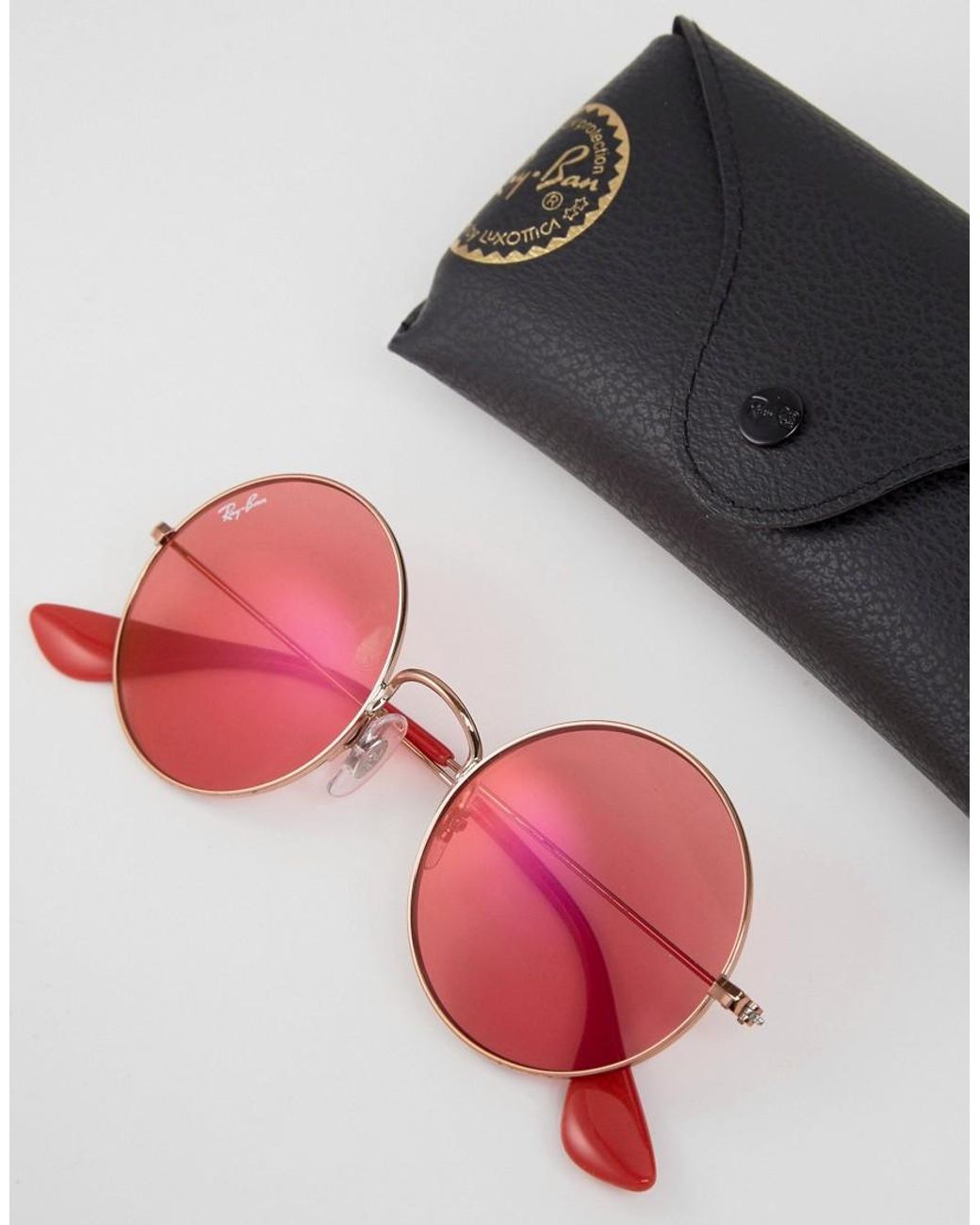 Gafas de sol redondas con lentes rojas Ray-Ban de hombre | Lyst