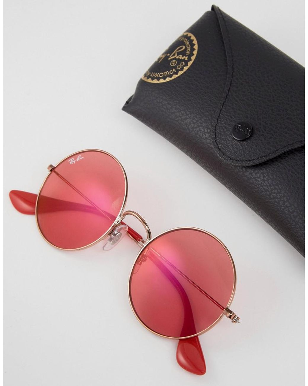 ray ban round red lens