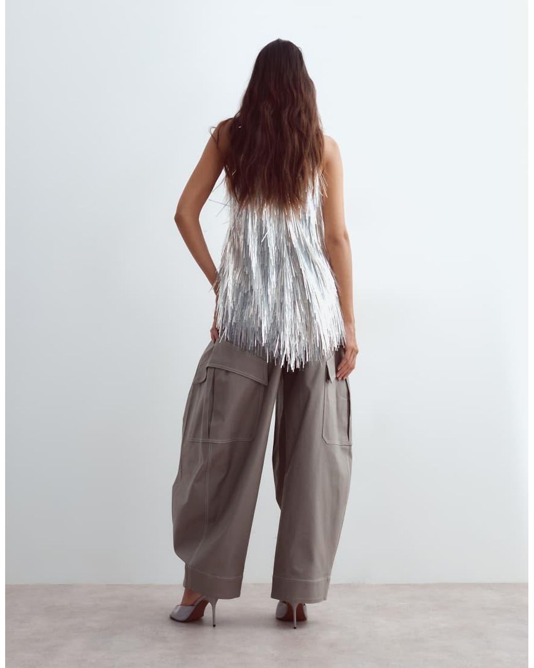 ARRANGE Gray Leni Premium Structured Barrel Leg Cargo Pants