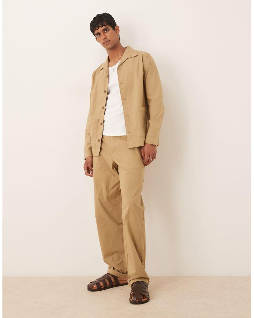 Mango Natural Relaxed Fit Worker Jacket Co-ord for men
