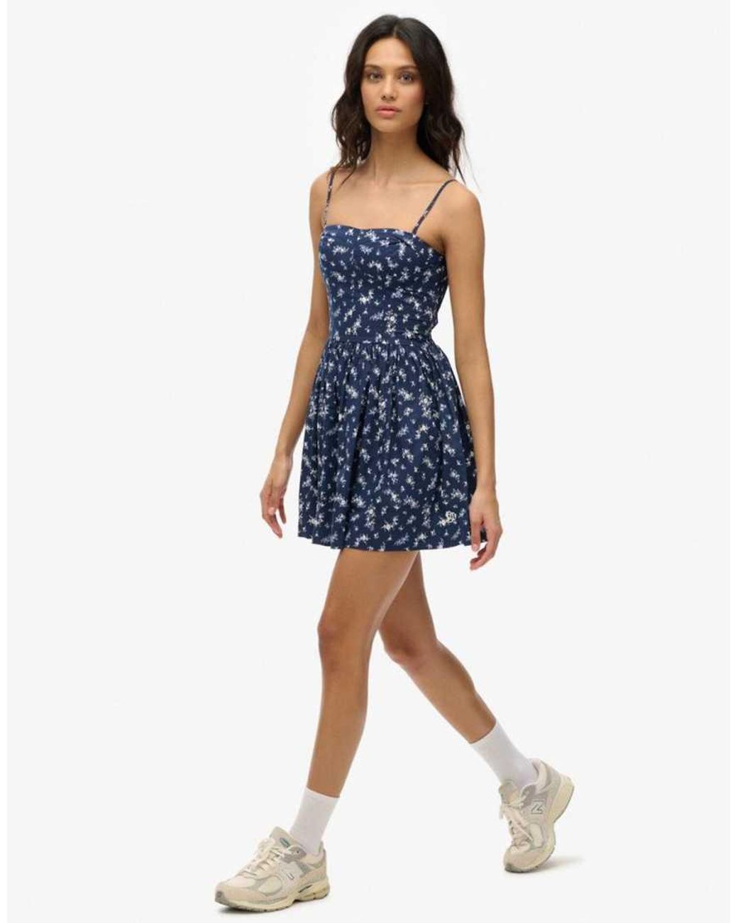 Superdry Blue Corset Sweetheart Neckline Cami Mini Strappy Sundress