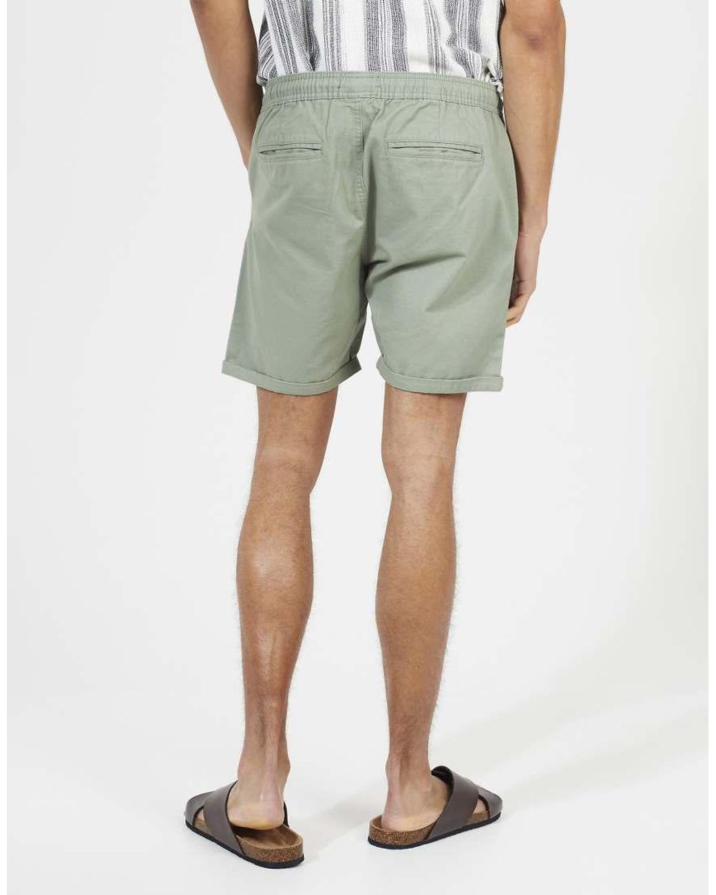 Brave Soul Green Cotton Chino Shorts With Turn Up Hem for men