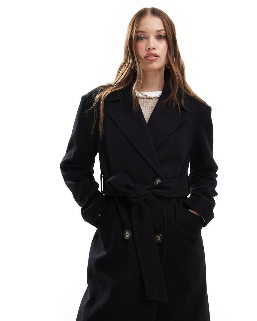 Miss selfridge belted coat with faux fur trim in black hotsell