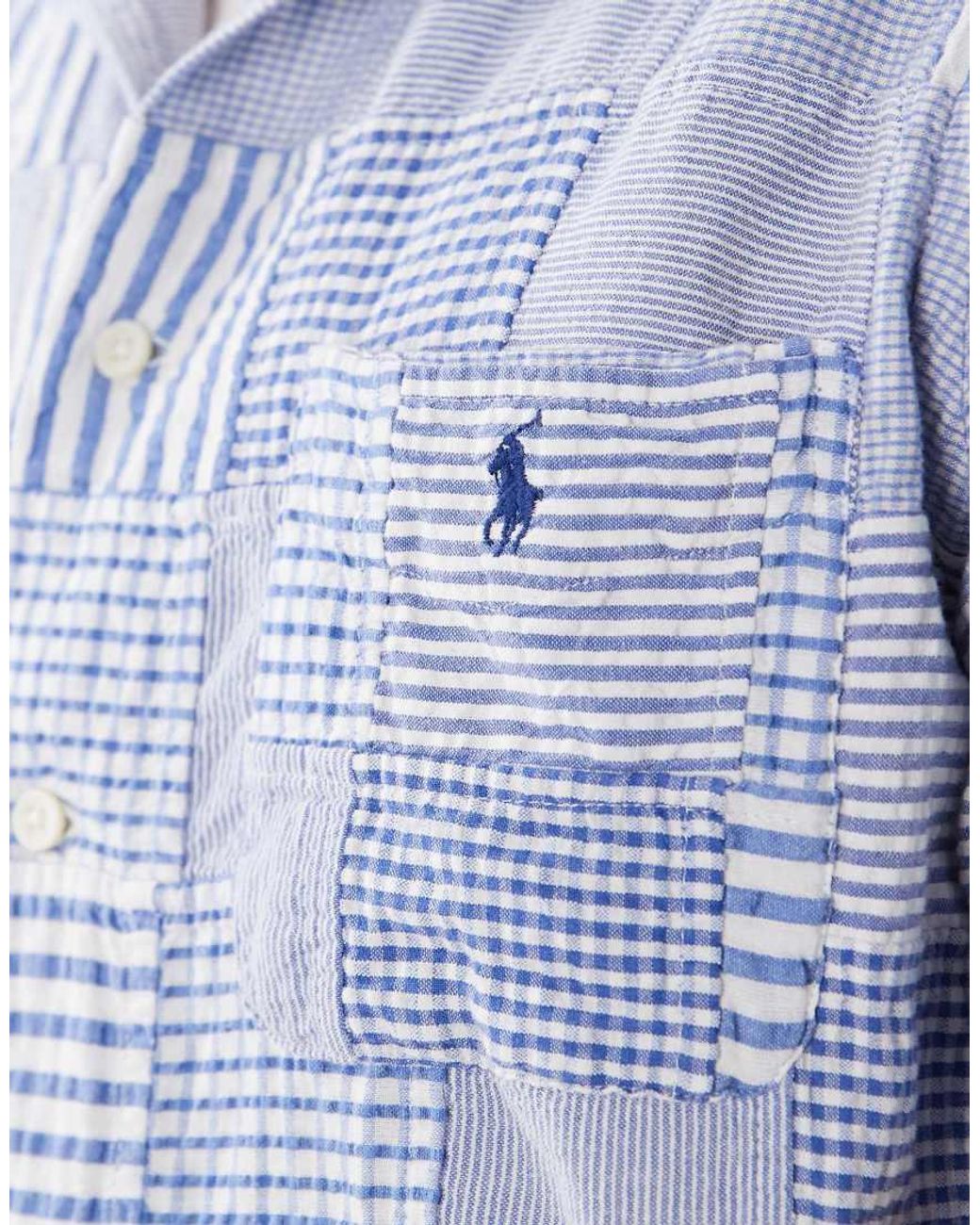 Polo Ralph Lauren Blue Icon Logo Patchwork Print Short Sleeve Shirt for men