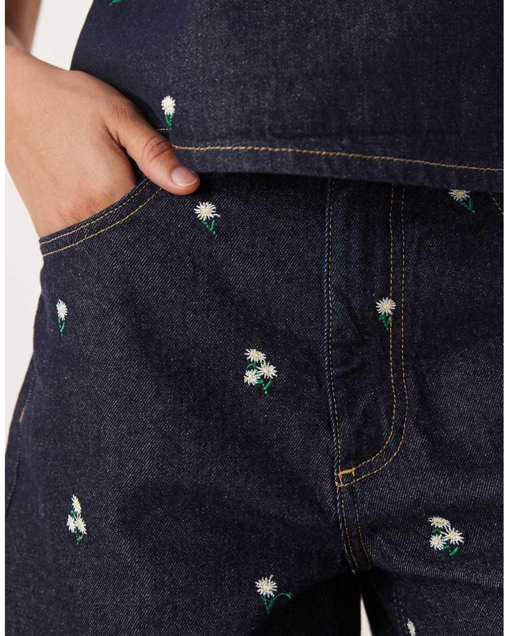 ASOS Blue Dad Short With Embroidered Ditsy Floral Co-ord