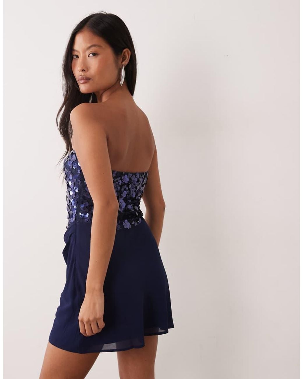 TFNC London Blue Floral Sequin Chiffon Drape Detail Mini Dress