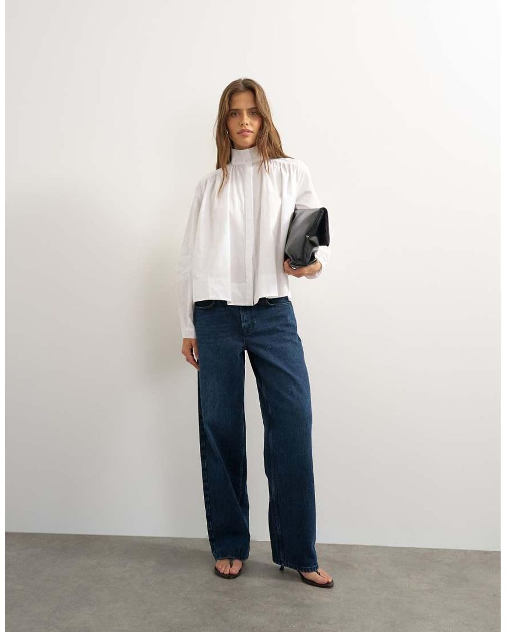 TOPSHOP White High Neck Balloon Sleeve Shirt