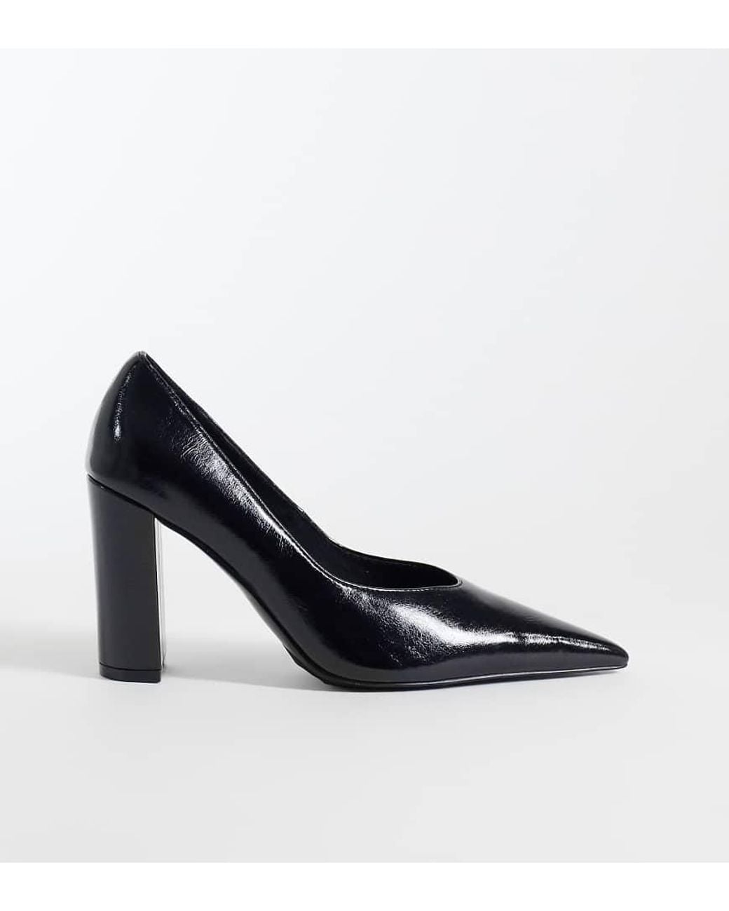 Asos Design Wide Fit Blue Progress Pattern Work Stiletto Court Shoes