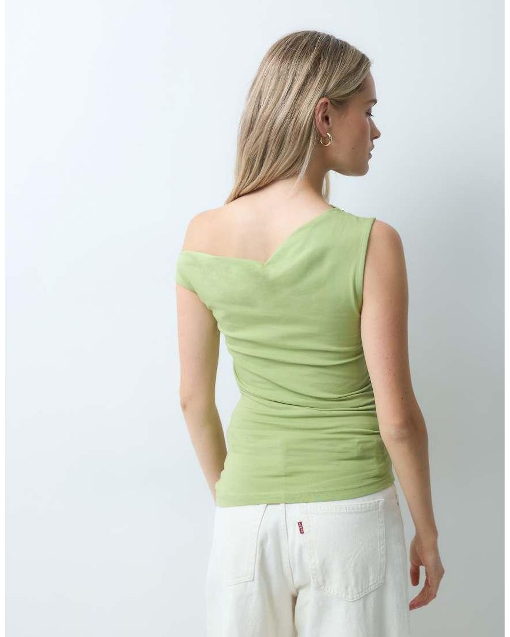 JJXX Green Asymmetric Shoulder Top With Button Detail