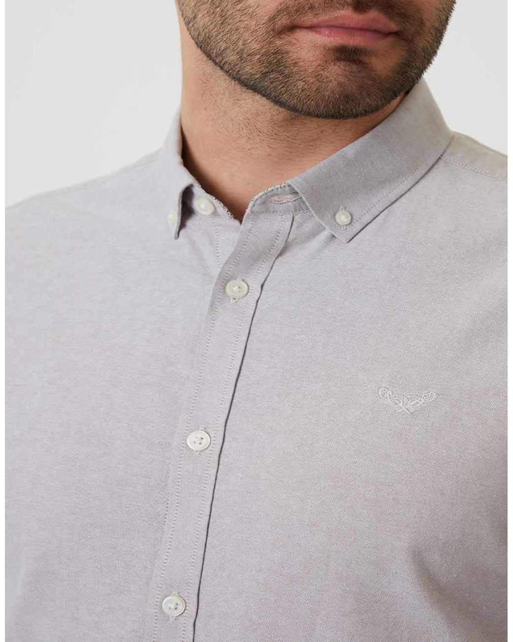 Threadbare Gray Oxford Cotton Slim Fit Short Sleeve Shirt for men