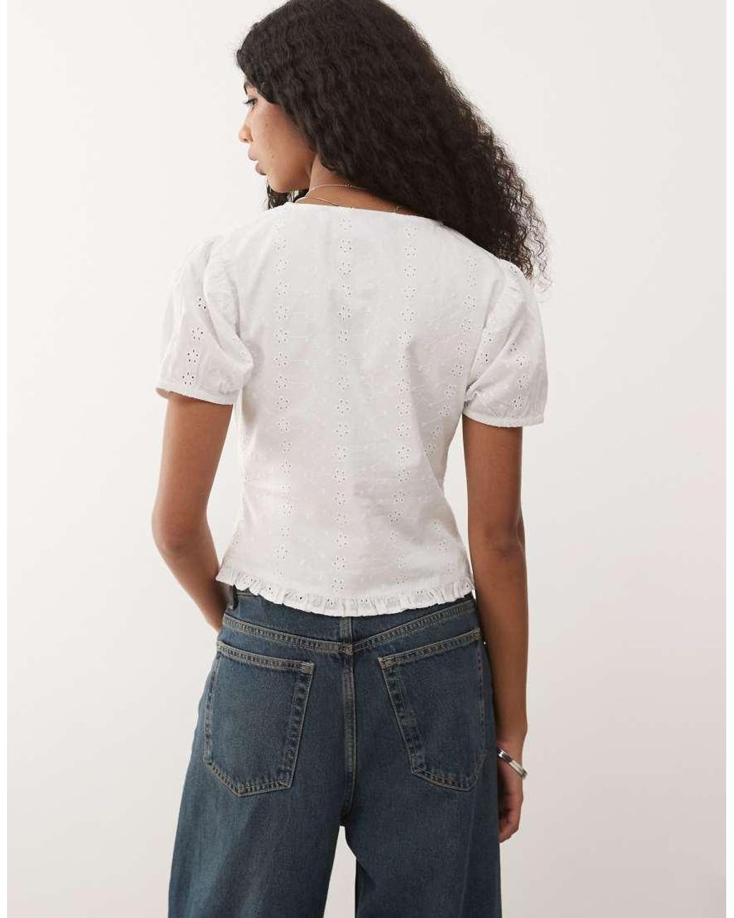 Reclaimed Vintage White Top With Puff Sleeves And Split Front