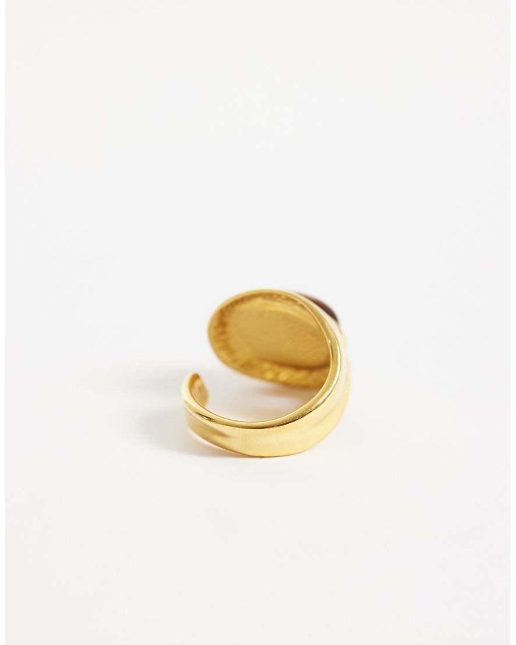 ASOS Metallic Stainless Steel Ring With Real Tigers Eye Stone Set