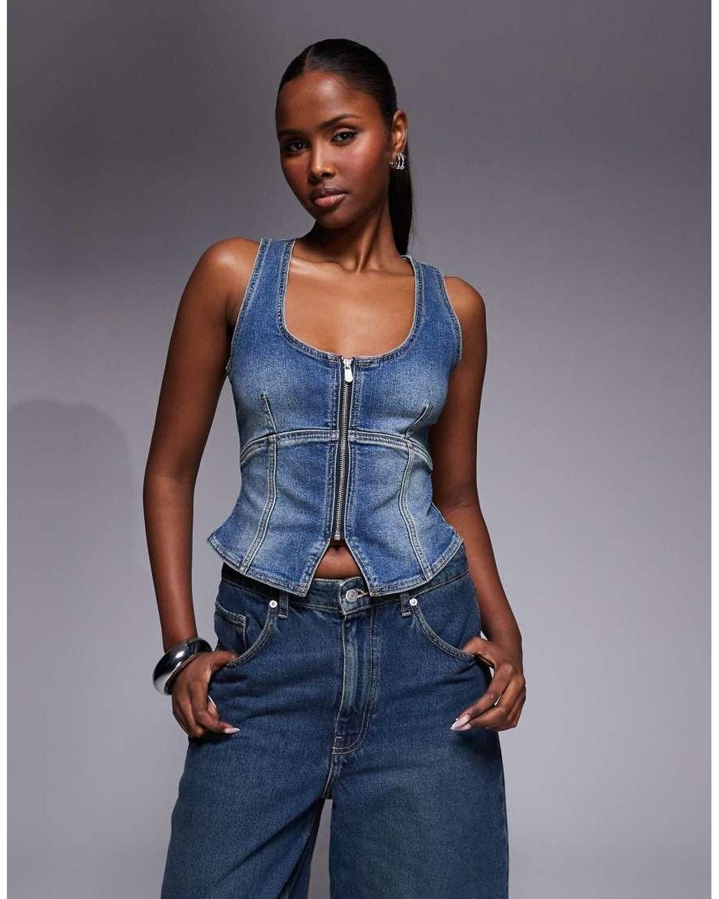 Abrand Jeans Blue Denim Pinstripe Skirt