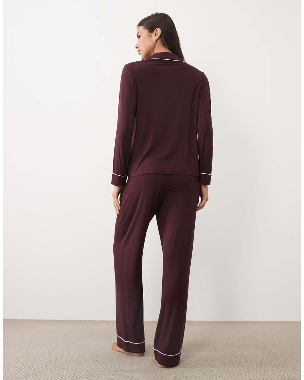 Boux Avenue Brown Modal Contrast Trim Revere Pyjama Set