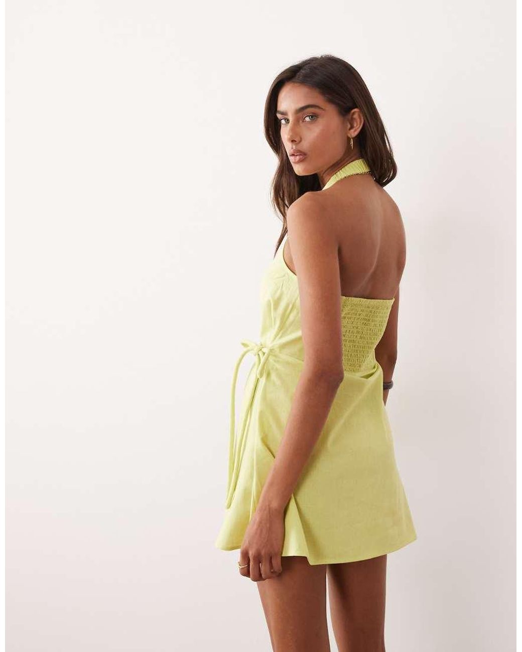 ASOS Natural Cotton Linen Halter Neck Wrap Mini Sundress