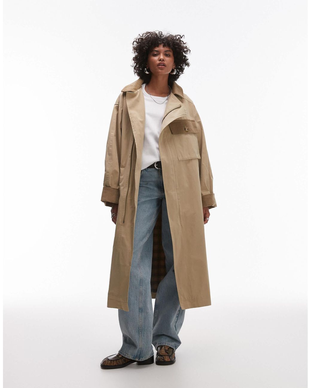 Topshop check trench coat store