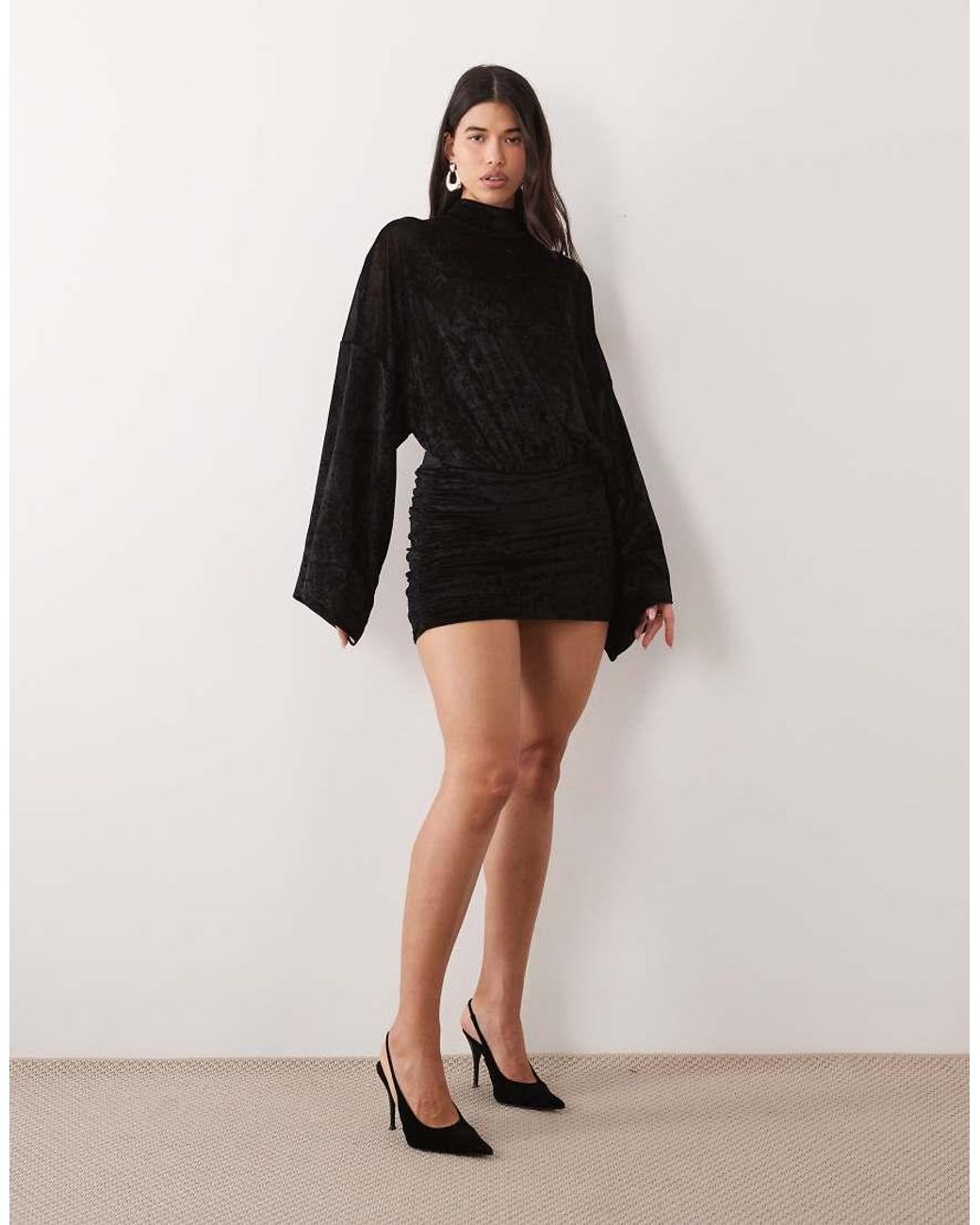 ASOS Black Velvet Mesh Mini Dress