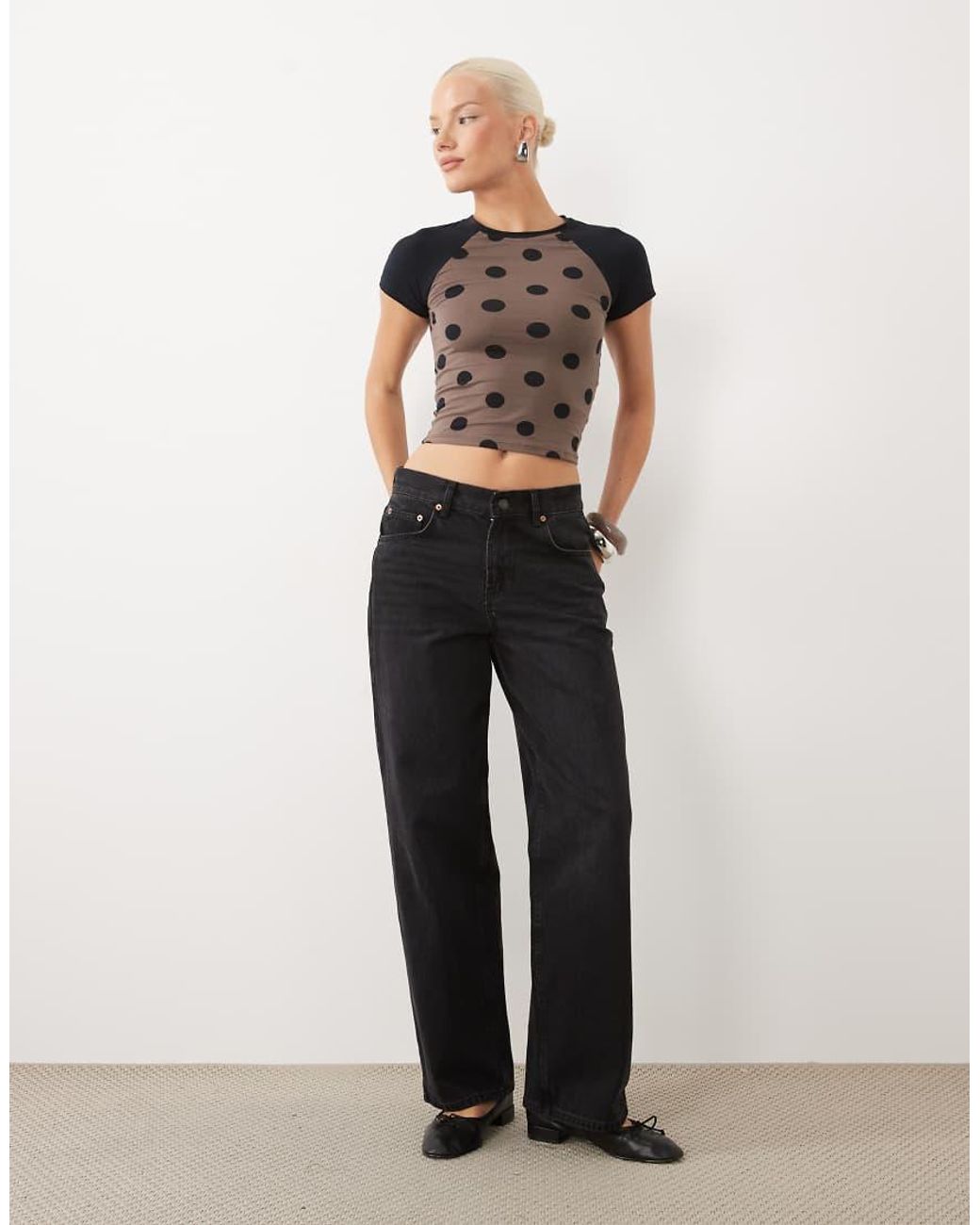 Motel Black Agneta Polka Dot Baby Tee