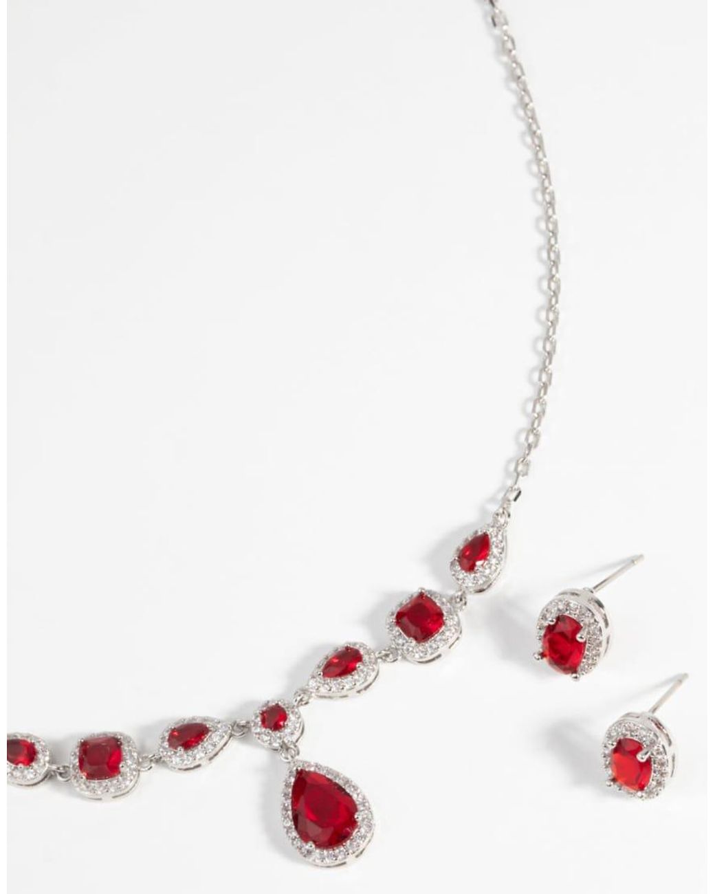 Lovisa Gray Ruby Diamond Simulant Oval Necklace & Earrings Set