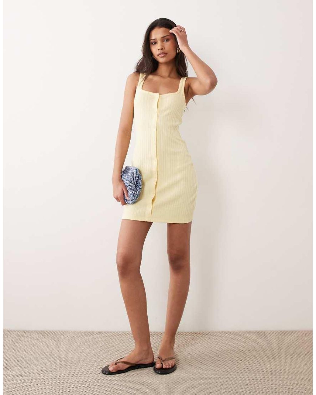 ASOS Natural Button Down Rib With Picot Trim Mini Dress