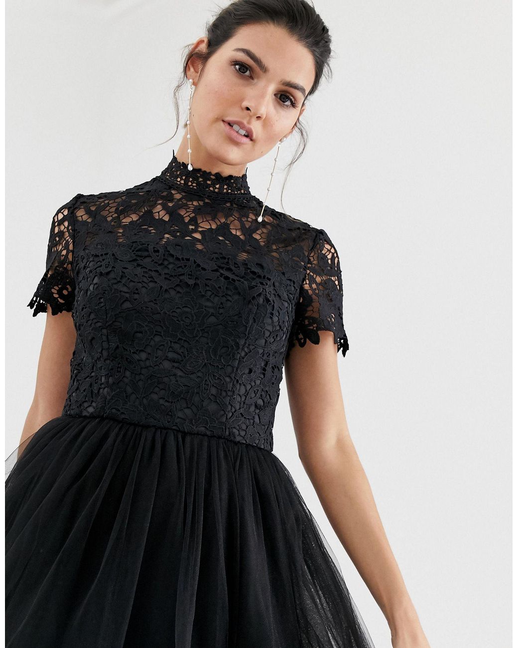 chi chi london black lace dress Lace Cami Bodycon Dress with Lace Detail in Black