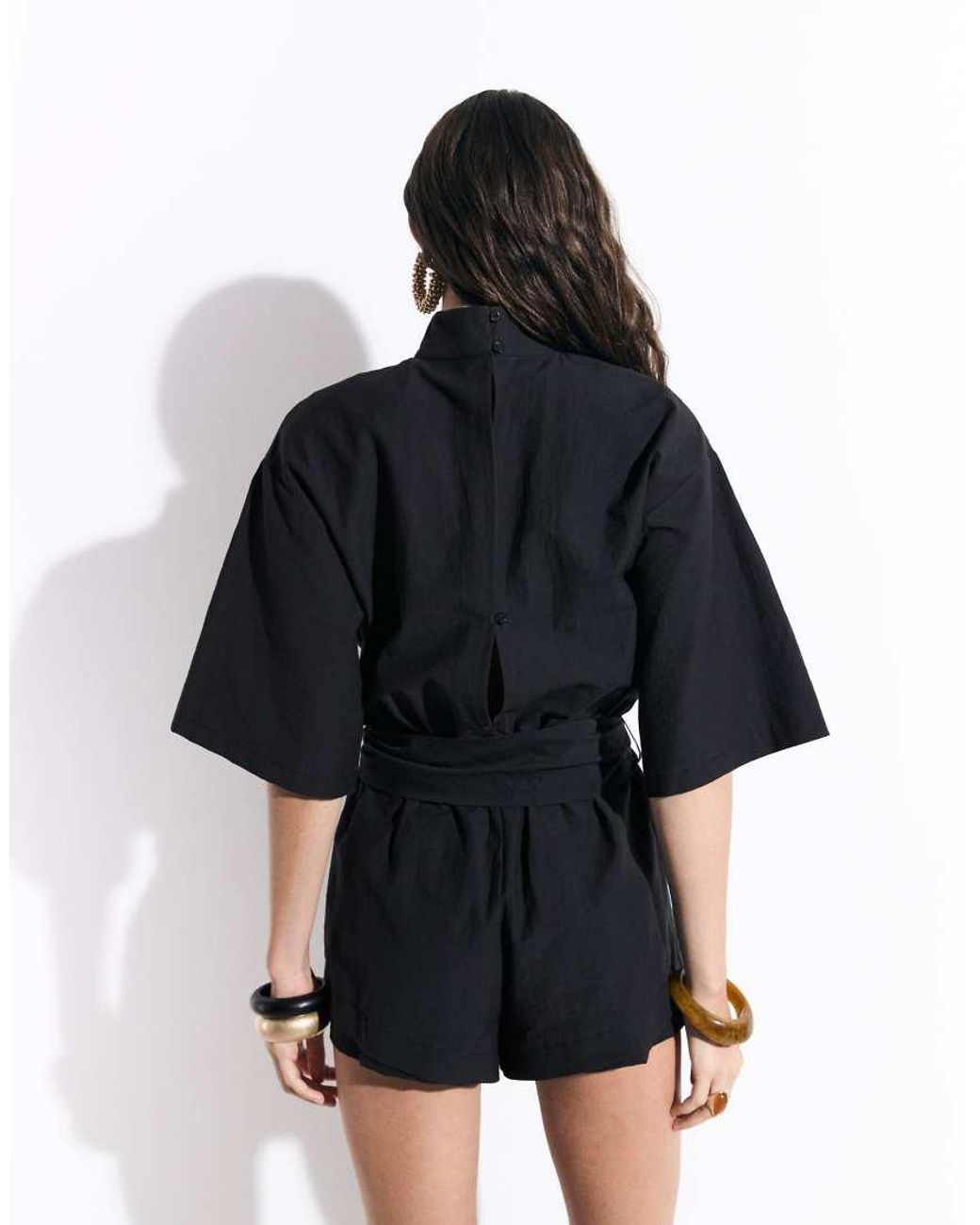 ASOS Black High Neck Short Sleeve Techy Romper