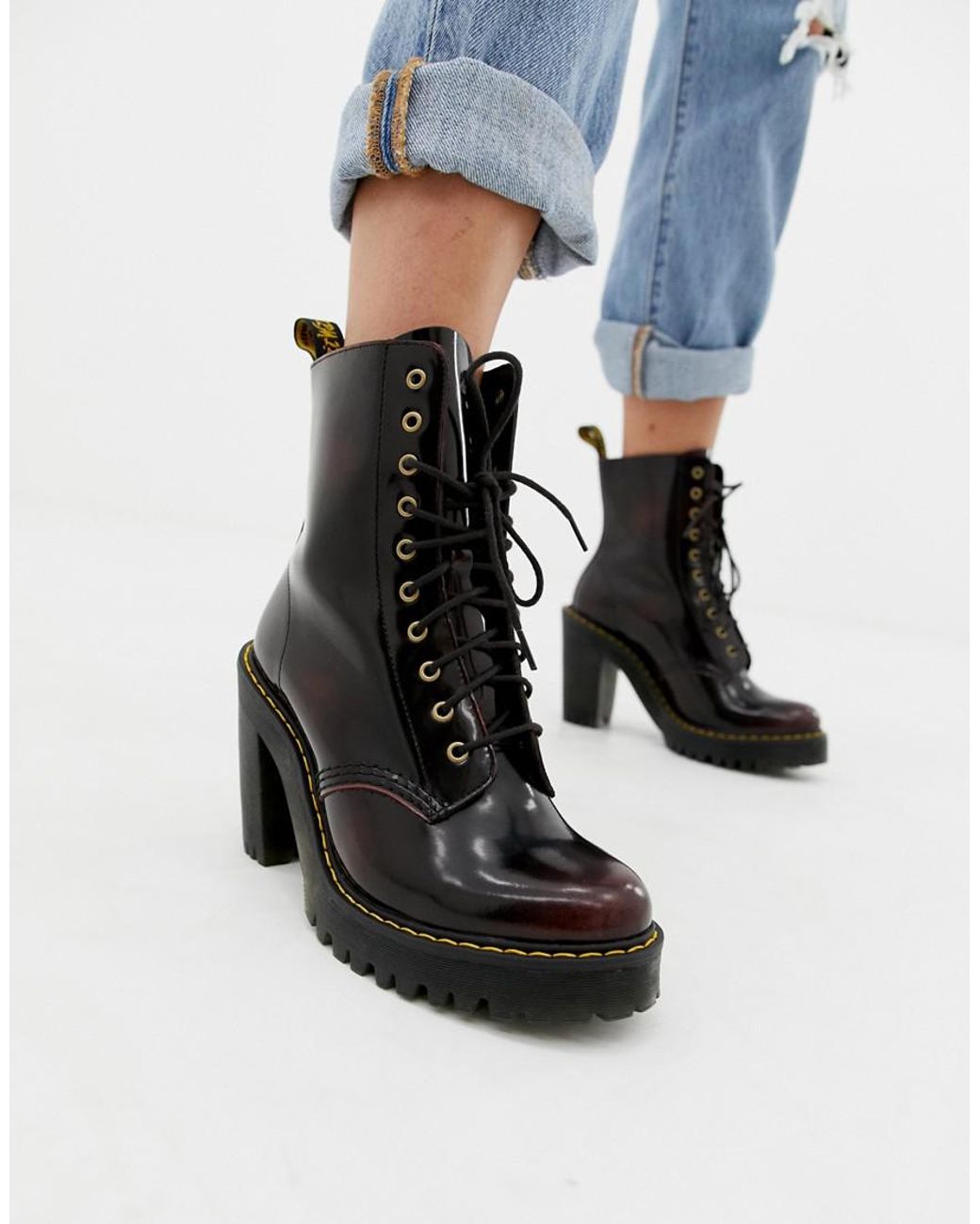 Dr. Martens Kendra Cherry Leather Heeled Ankle Boots in Red | Lyst