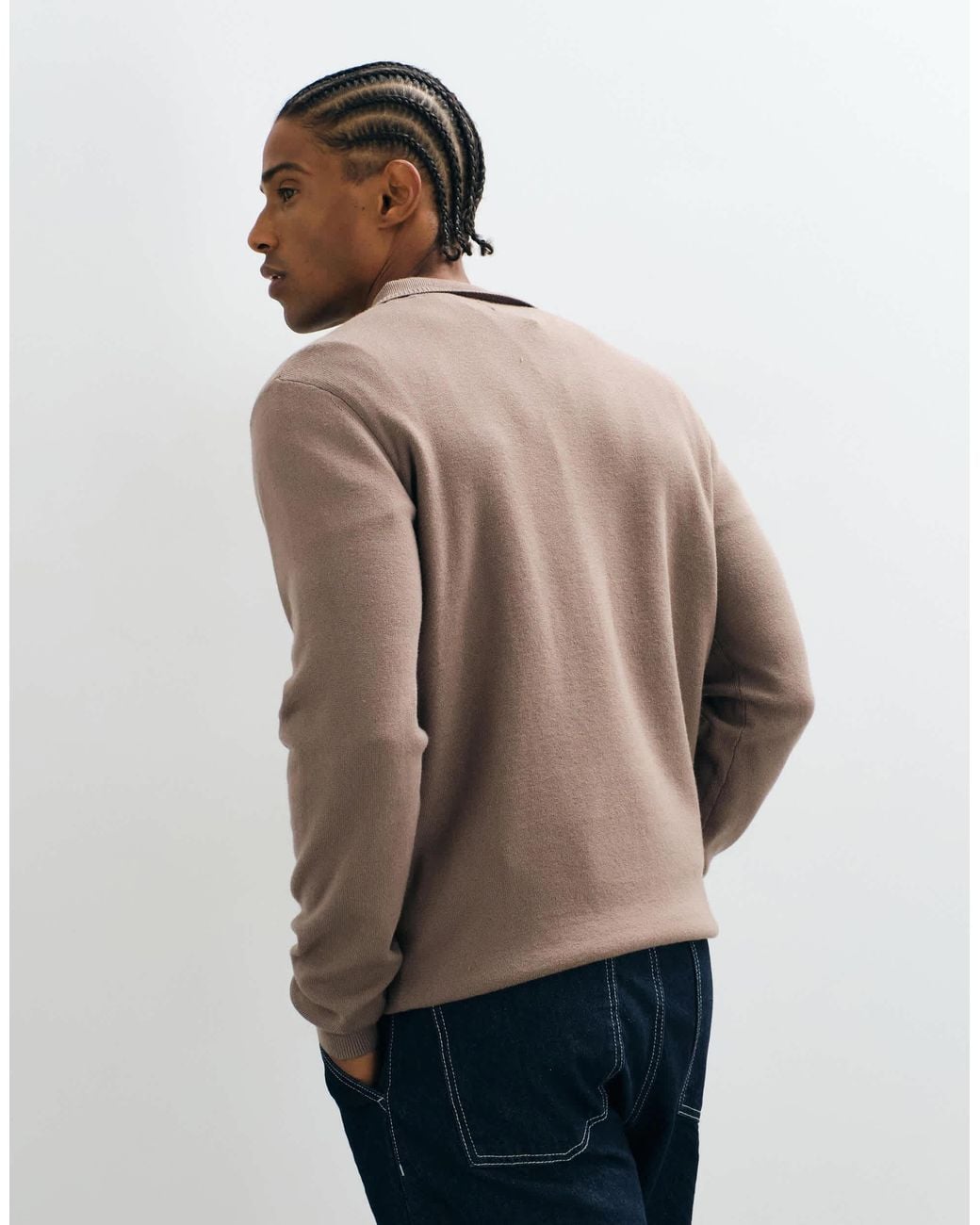 Threadbare Natural 1/4 Zip Knitted Polo for men