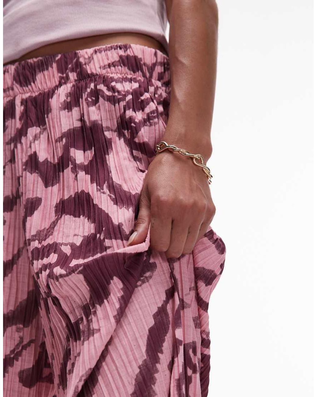 TOPSHOP Purple Crinkle Zebra Print Wide Leg Trousers