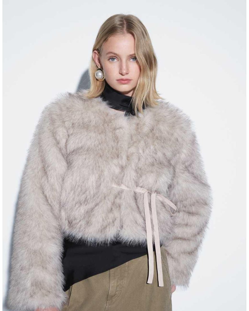 House Of Sunny Blue Gaia Faux Fur Jacket With Detachable Sleeves And Cape