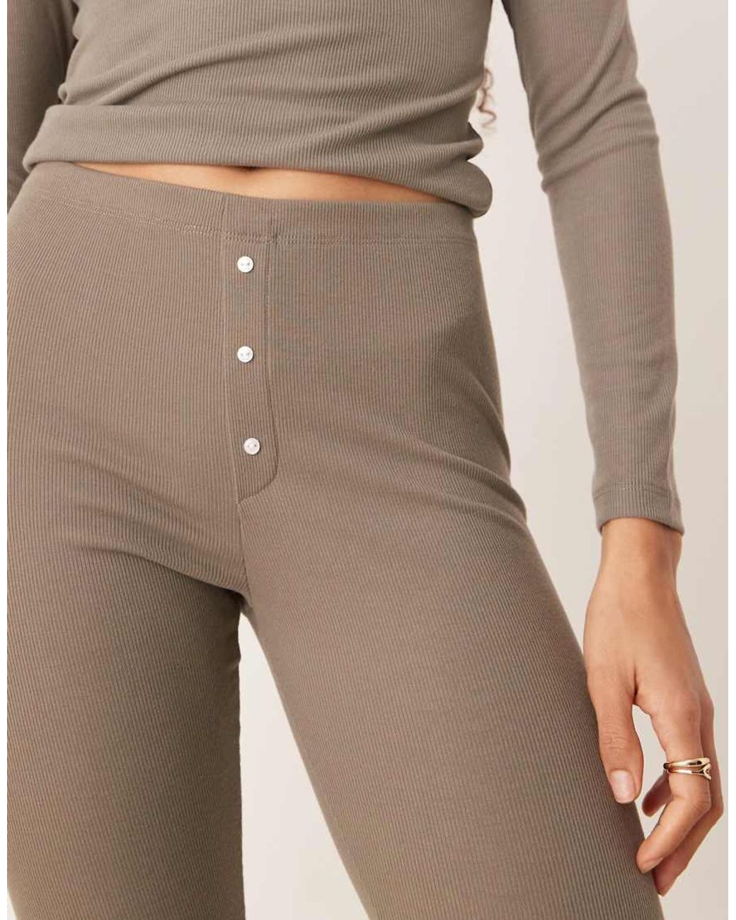 Mango Natural Ribbed Knit Elasticated Wait Pyjama Bottom Co-ord