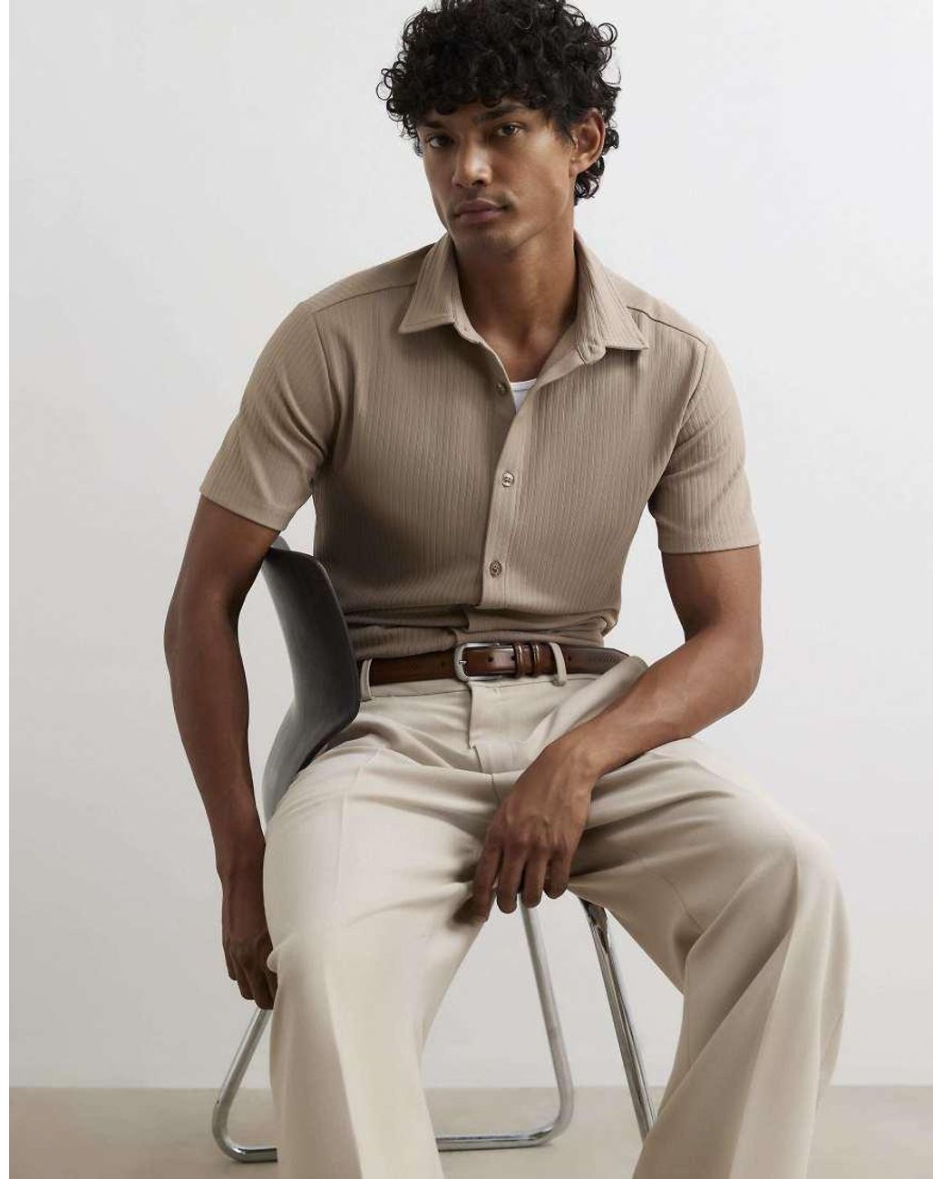 River Island White Muscle Fit Cotton Ottoman Shirt for men
