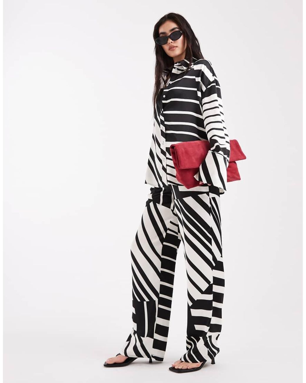 4th & Reckless White Satin Wide Leg Trousers Co-ord