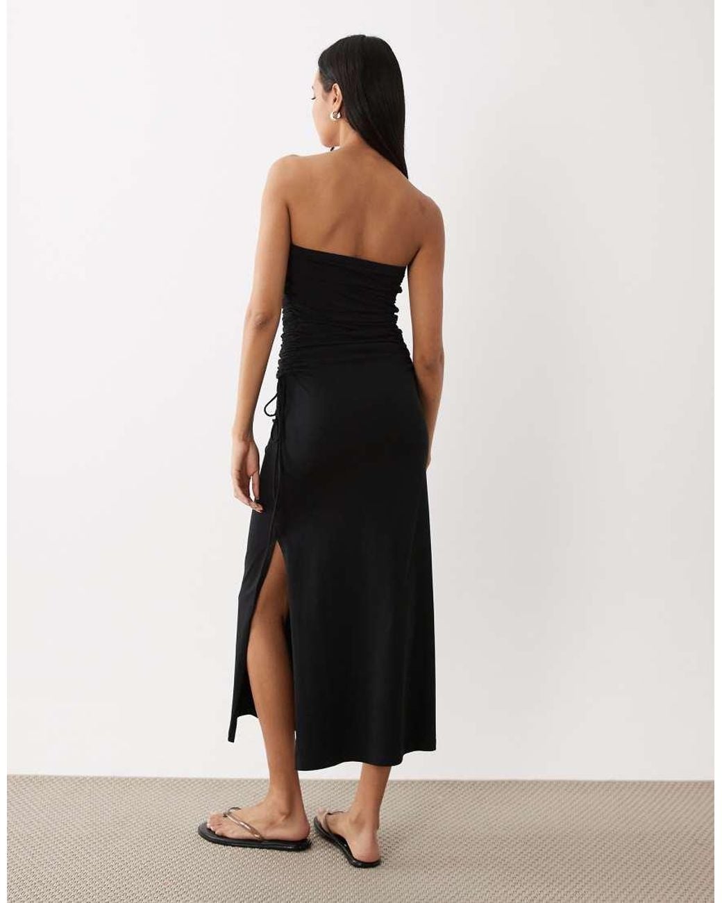 ASOS White Bandeau Ruched Side Midi Dress