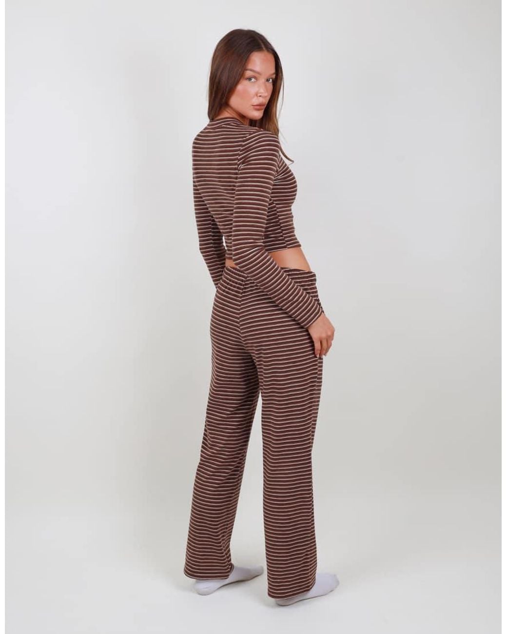 SIMMI Brown Super Soft Stripe Trouser