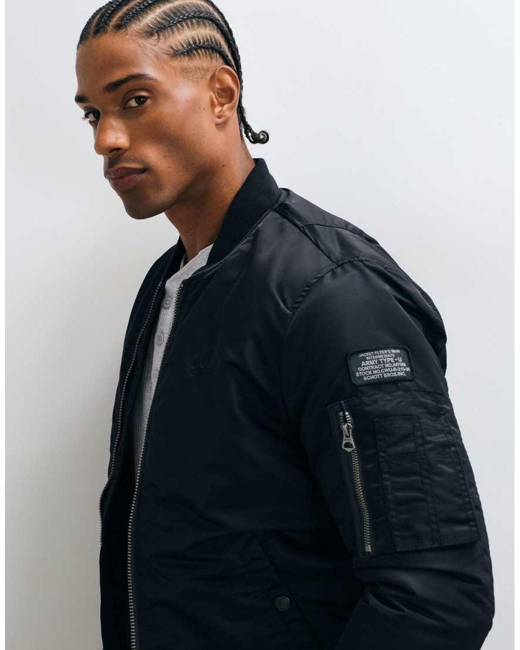Schott Nyc Blue Padded Nylon Bomber Jacket for men