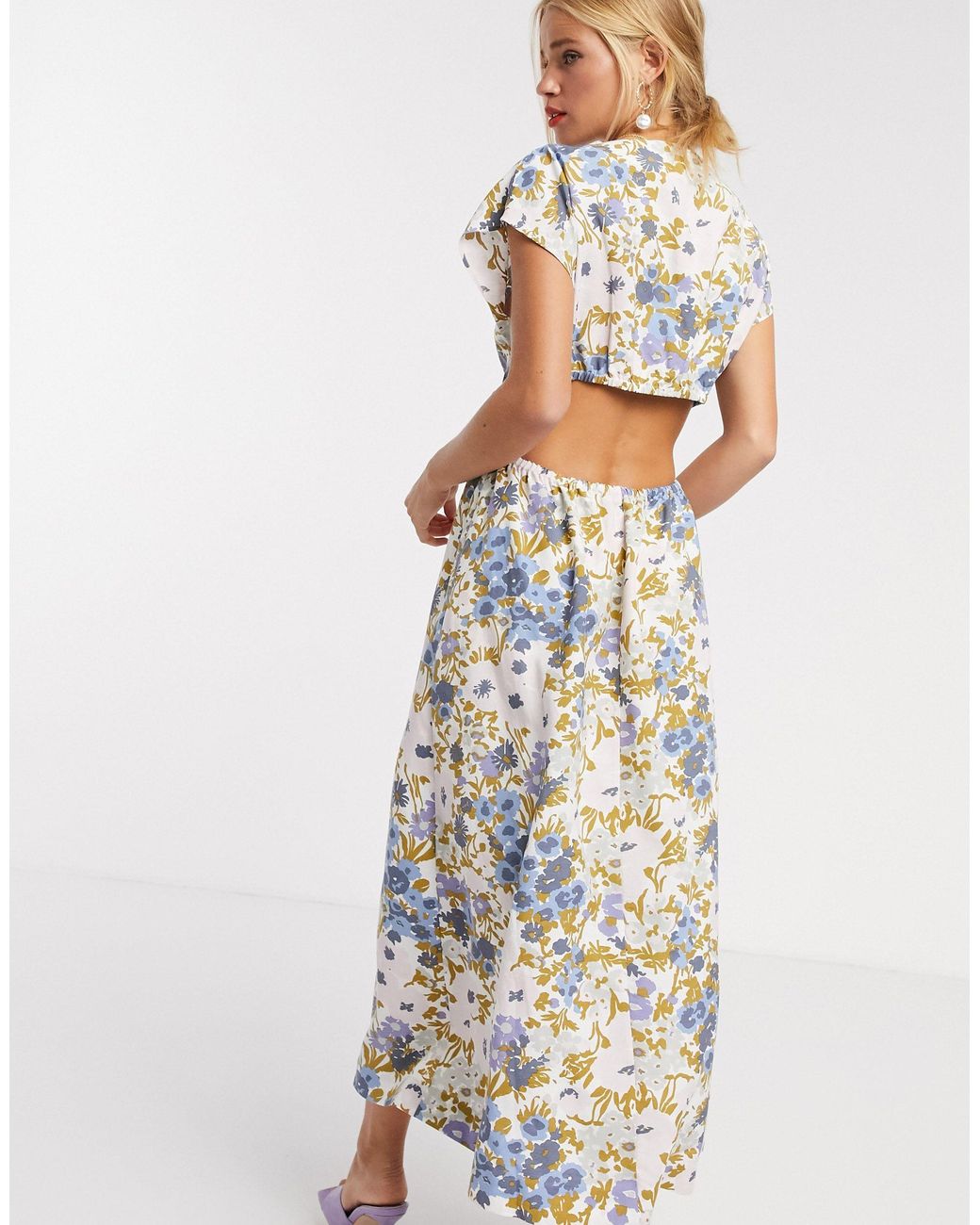 yellow floral dress midi Women's A Dash of Sunshine Yellow Multi Floral Print Bow Accent Strap Midi Dress | Size: L