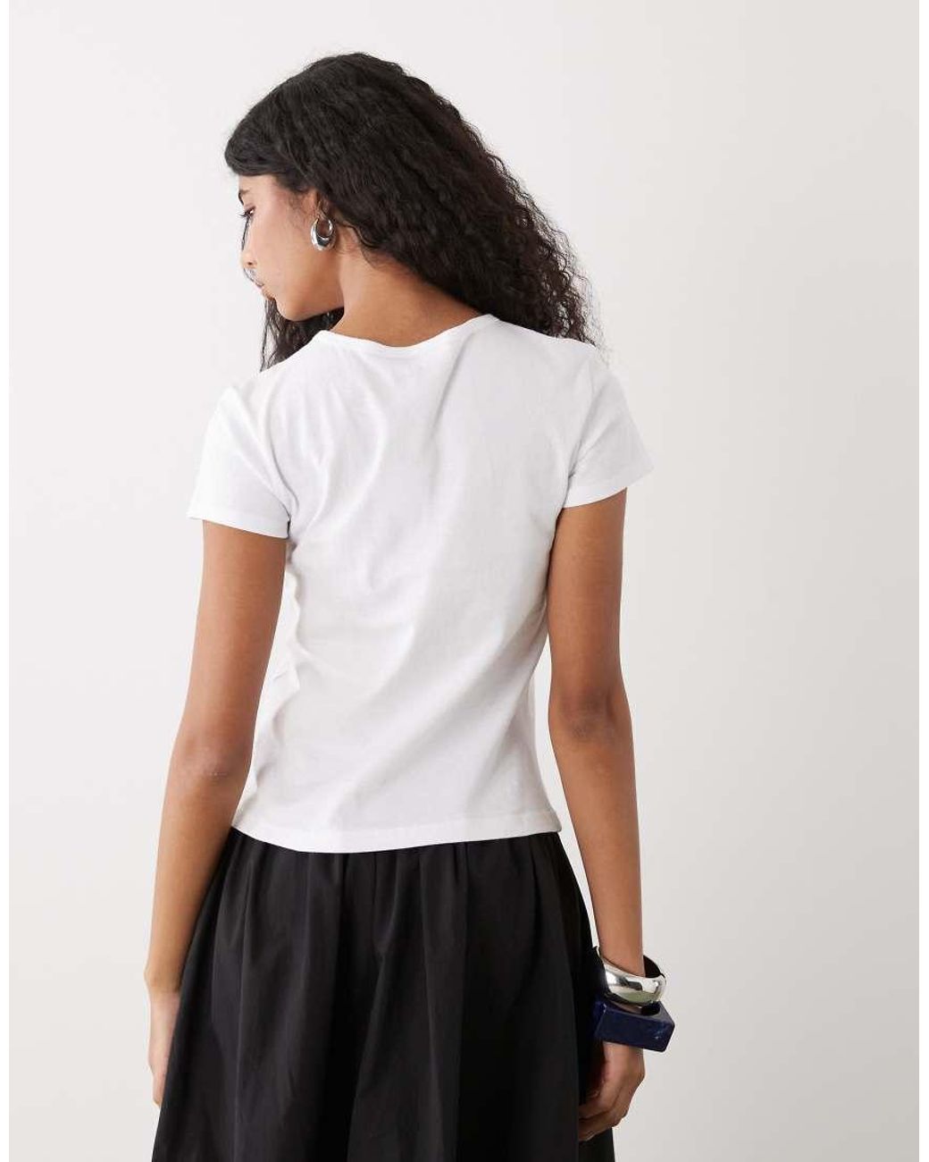 Weekday White Fleur V-neck Slim T-shirt