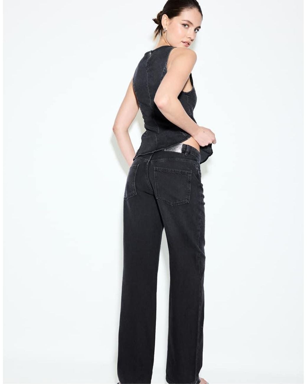 Stradivarius Blue Straight-Fit Jeans With Rhinestones