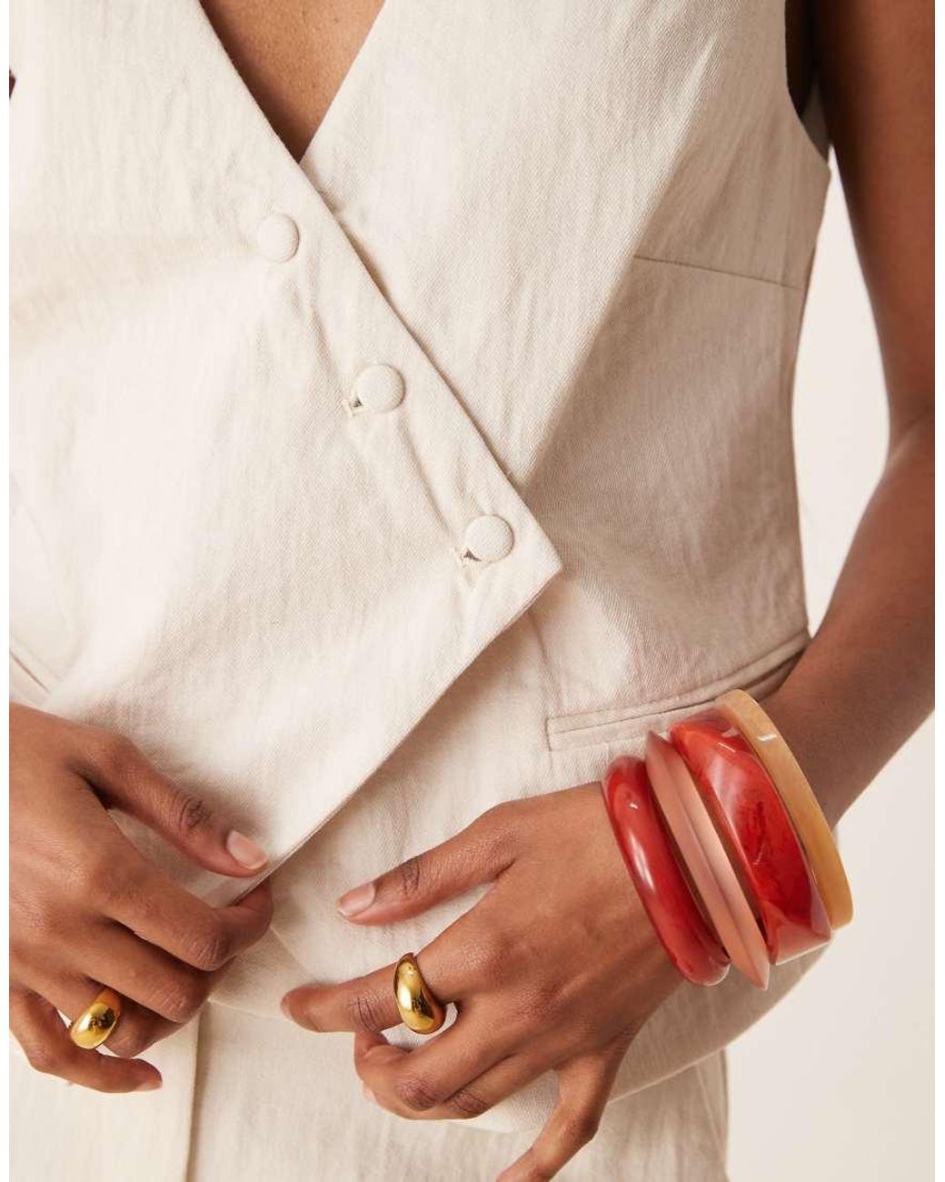 Vila Natural Tailored Asymmetrical Placket Detail Waistcoat Co-ord