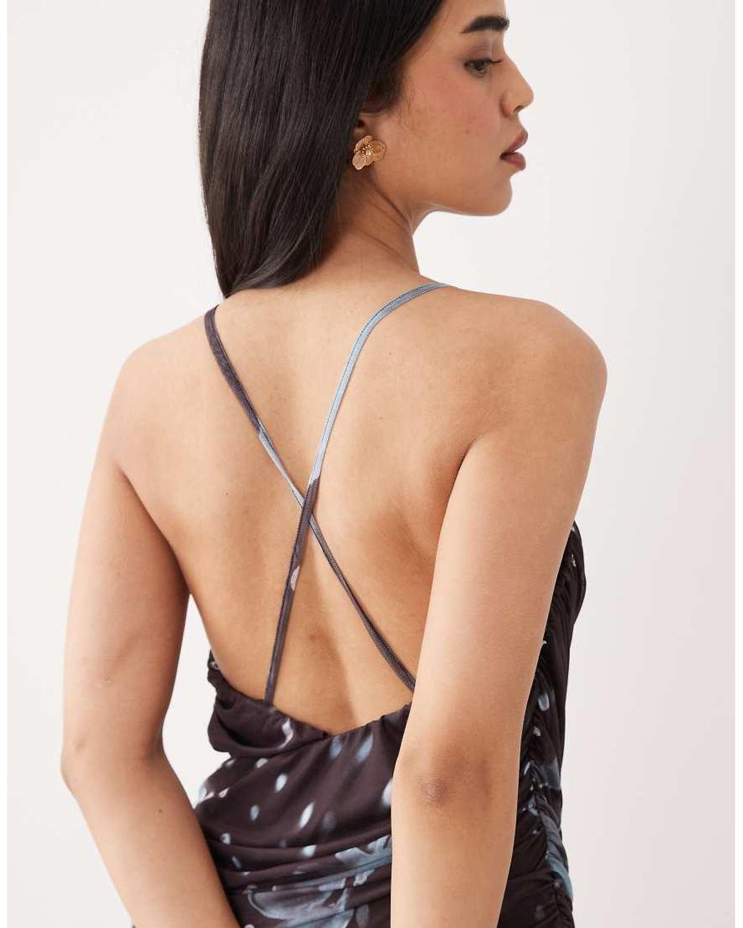 ASOS Pink Printed Mesh Cross Front Draped Mini Dress