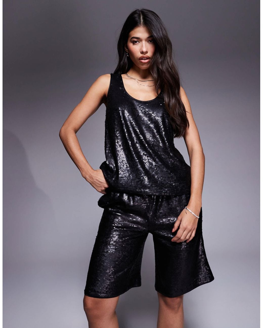 ASOS Blue Tailored Longline Sequin Shorts