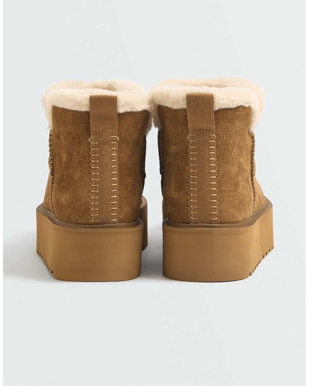 Oysho Brown Eather Platform Boots