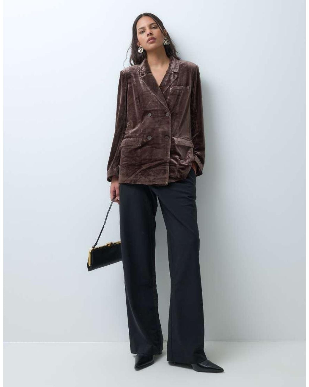 Vila Brown Oversized Tailored Double Breasted Velvet Blazer Co-ord