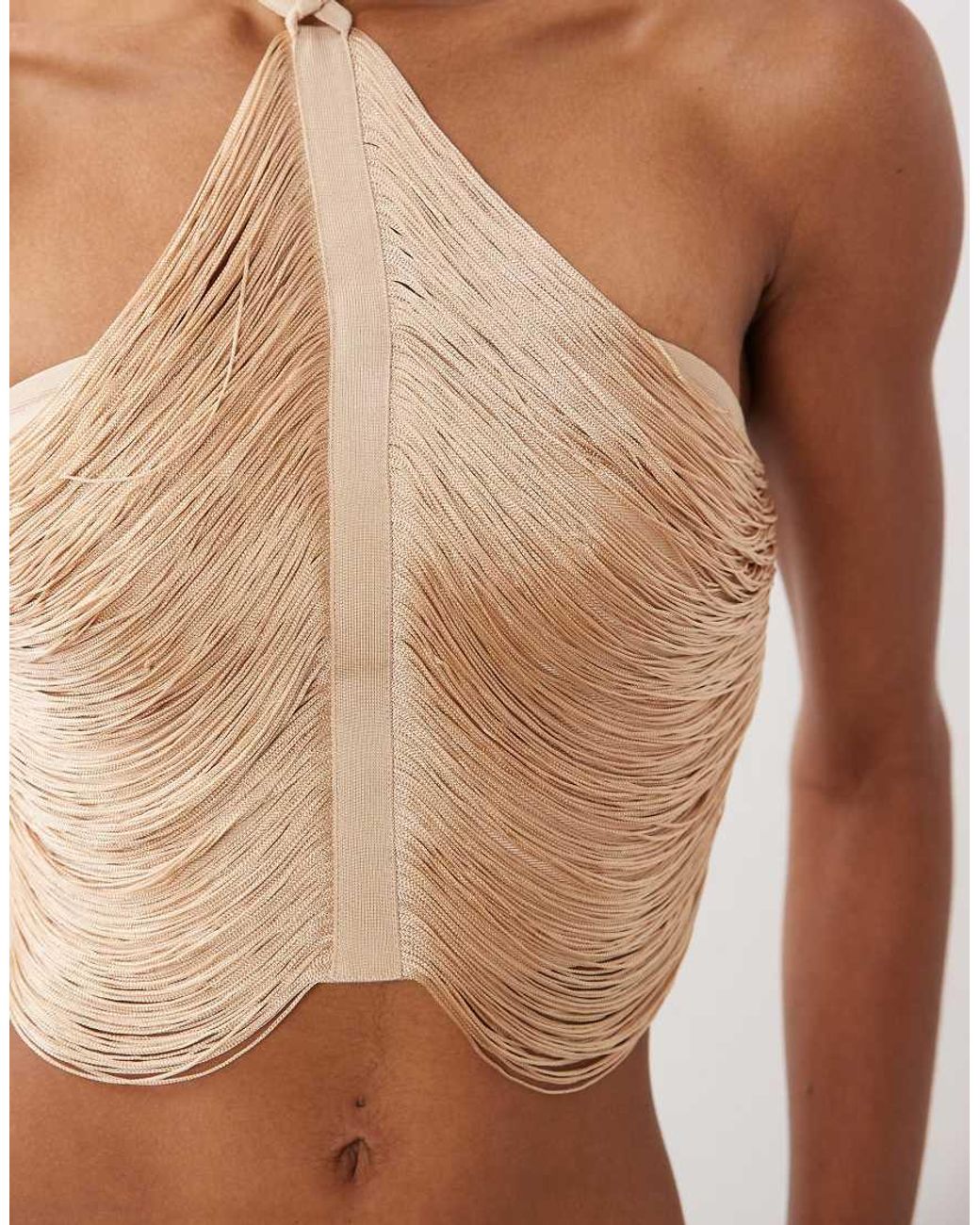 ASOS Natural Fringe Drape Halterneck Top
